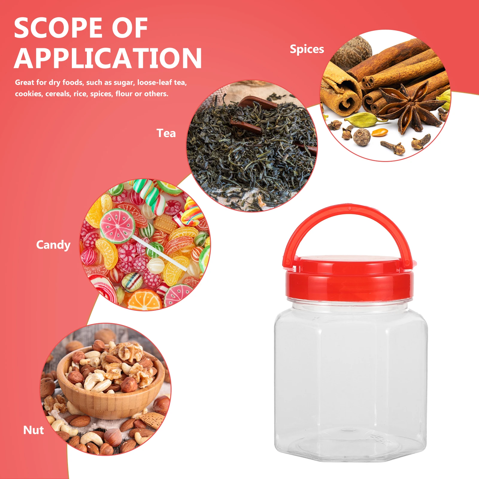 

5pcs Clear PET Airtight Dry Food Storage Jars Containers for Kitchen Organization Sugar Storage Container For Daily Use Flour