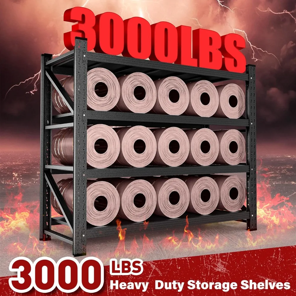 Heavy Duty 48 Wide Metal Storage Shelves - 3000 lbs Capacity, 24 Deep, Large Garage Racks for Industrial Use