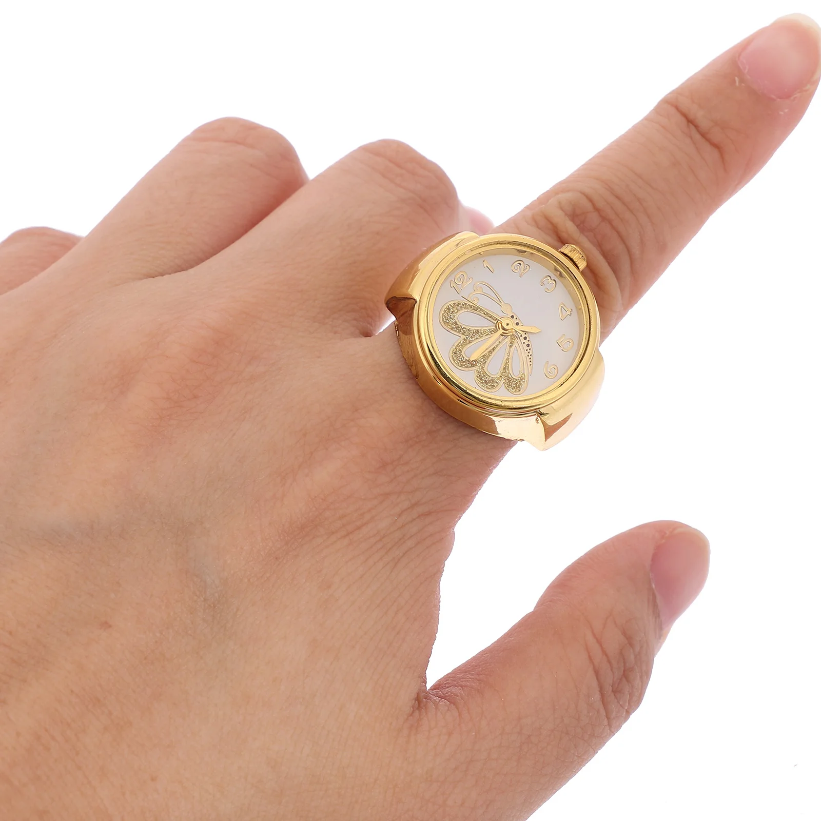 

1 pc Alloy Ring Watch for Women Fashion Finger Jewelry Butterflies Pattern Lightweight Gold Color Portable Design