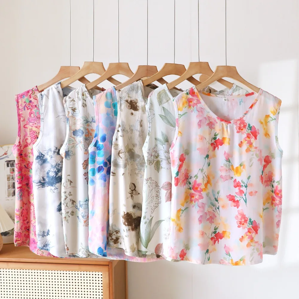 

Summer Thin One Piece Pajamas for Women Tank Top Sleepwear Sleeping Wear New Floral Sleeveless V-neck Sleep Top Home Wear