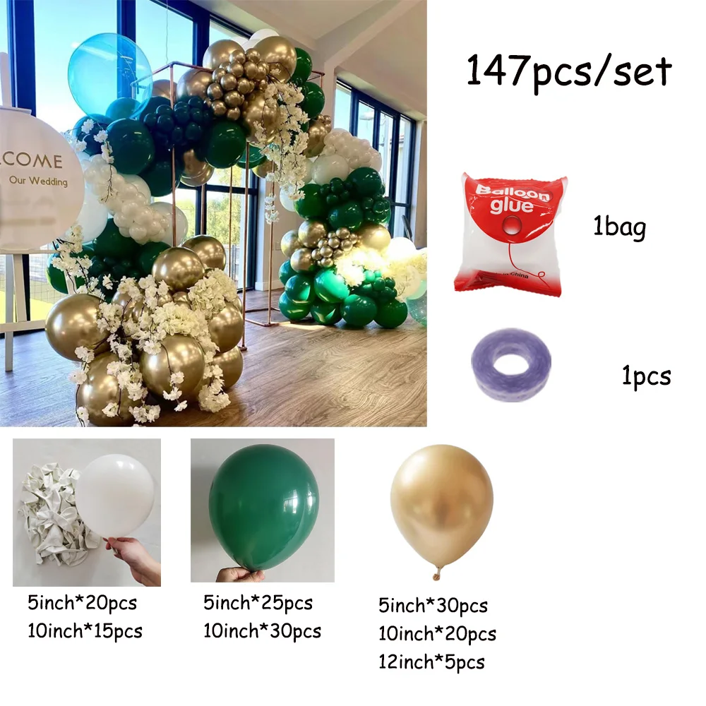 147pcs White Vintage Dark Green Metal Gold Latex Balloons Garland Kit Christmas Wedding Decoration Arch Birthday Party Supplies