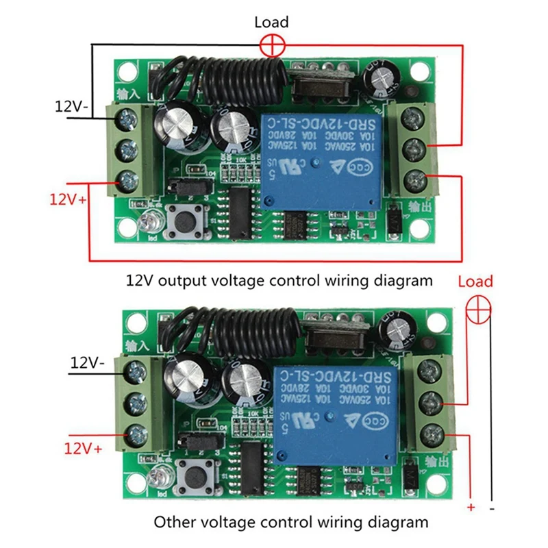 무선 리모컨 스위치 시스템, 리시버 송신기, 2 버튼, 방수 원격 433Mhz, 5X DC, 12V, 10A, 1Ch