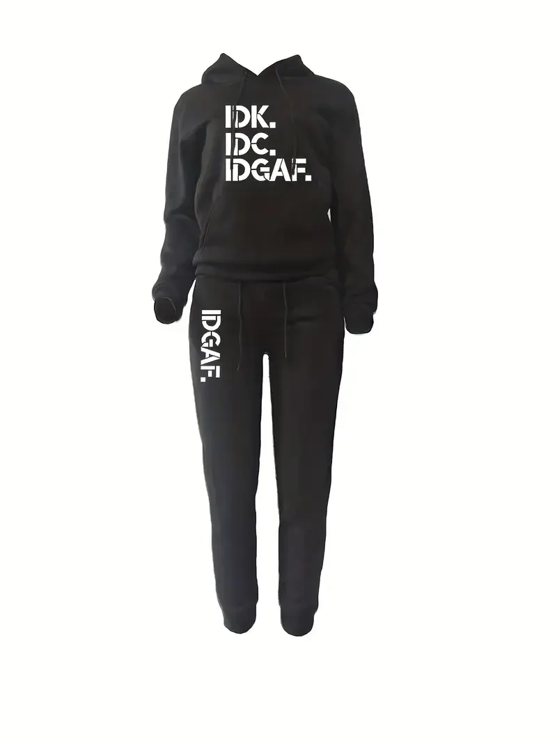 طقم هوديي وهندسي مطبوع بالحروف الهندسية للنساء ، بدلة رياضية أنيقة ، مجموعات أنيقة مع بنطلون ، أساسيات الخريف والشتاء