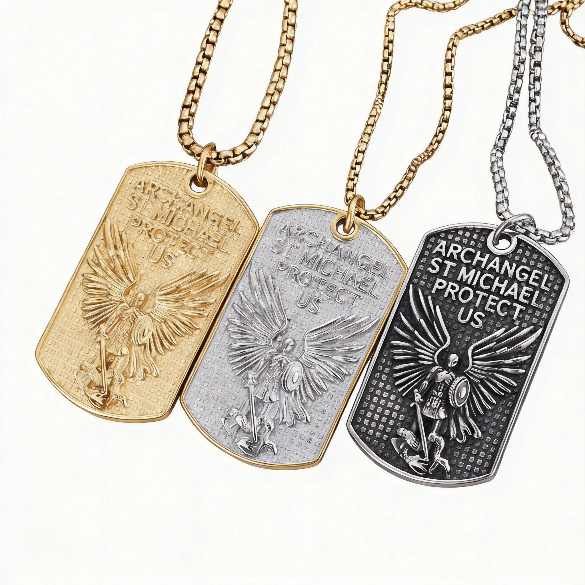 Snop Retro Archangel Saint Michael Dog Tag Pendant Premium Titanium Steel Vintage Lucky Protection Amulet Men Necklace Jewelry
