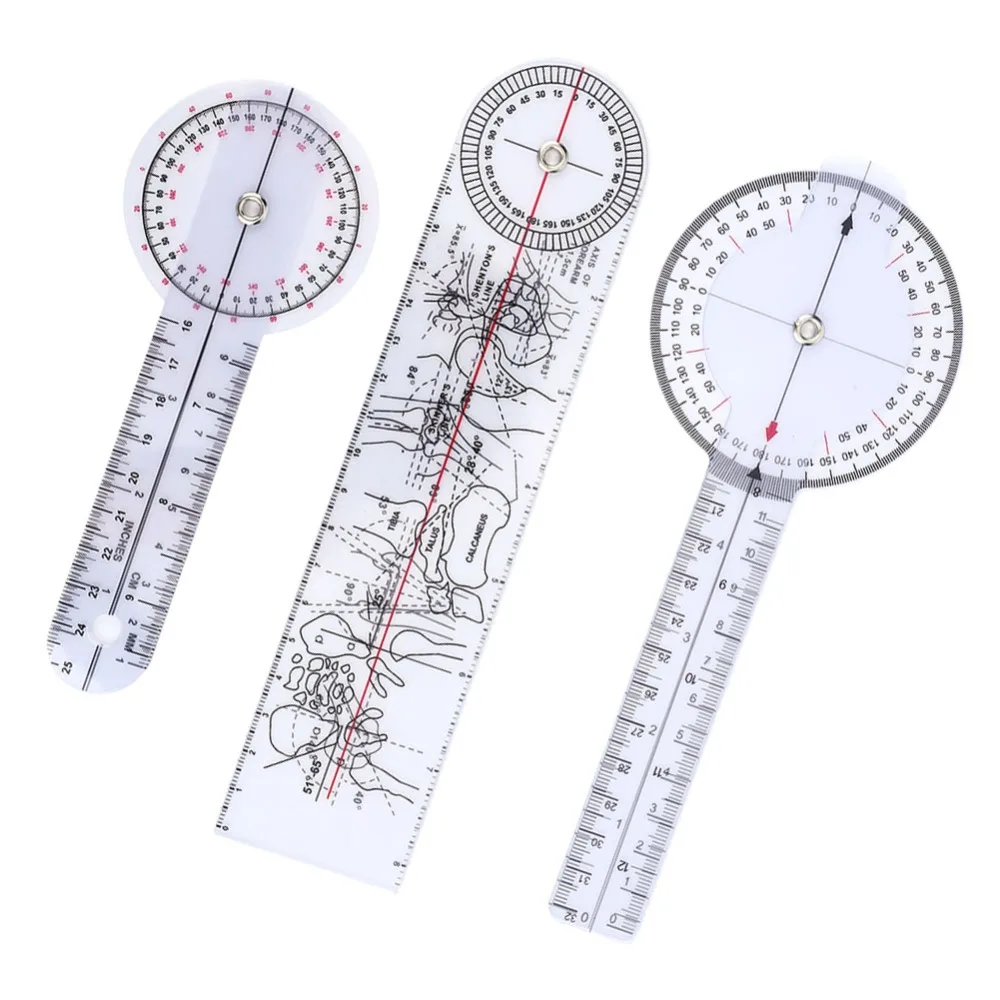 3pcs Practical 8inch Spinal Goniometer pvc White Goniometer Set 3-Piece Goniometer Kit Physical Recuperation