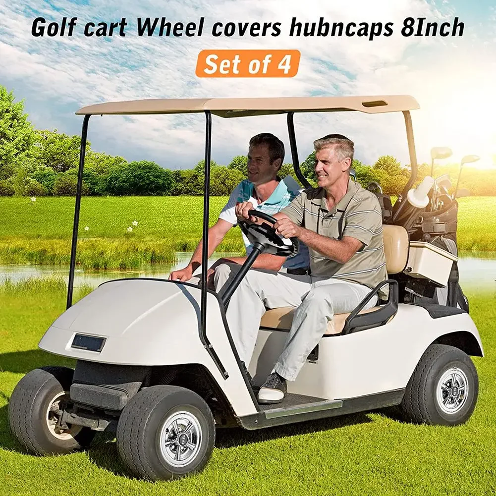 4Pcs Golf Cart Hubcaps,8 Inch SS Chrome Golf Cart Hub Caps,Shiny Wheel Covers Hubcaps For Yamaha,EZGO,Club Car Golf Cart