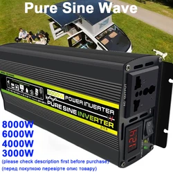 6000W 8000W Pure Sine Wave Power Inverter Car Solar Inverter Voltage Transformer DC12V 24V To AC 110V 220V Socket Converter