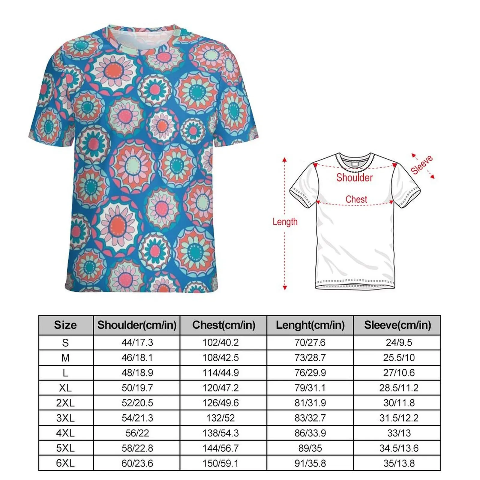 Daisy Flower Circles Print T Shirt  Popular T-Shirts Mens Aesthetic Tshirt Summer Short-Sleeve Graphic Tops Big Size 5XL 6XL