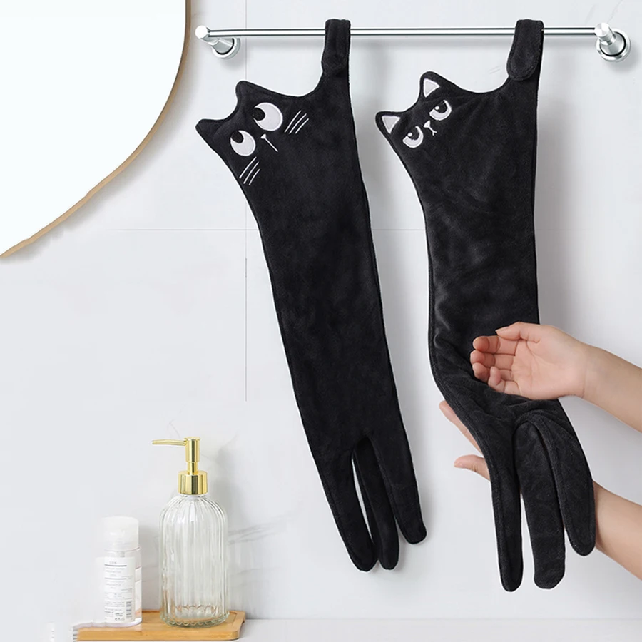 Toalla de mano divertida con diseño de gato, de secado rápido, absorbente, de microfibra suave, de doble capa, paño de limpieza que no suelta pelusa, para gabinetes de cocina