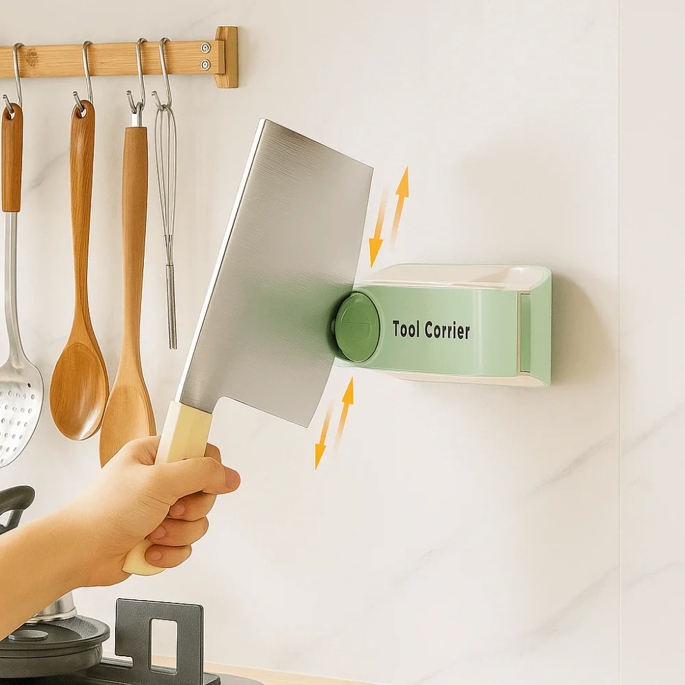 

2Pcs Plastic Cutter Holder Dopamine Punch Free Cutter Drying Rack Wall-Mounted with Sharpening Stone Utensil Rack For Home