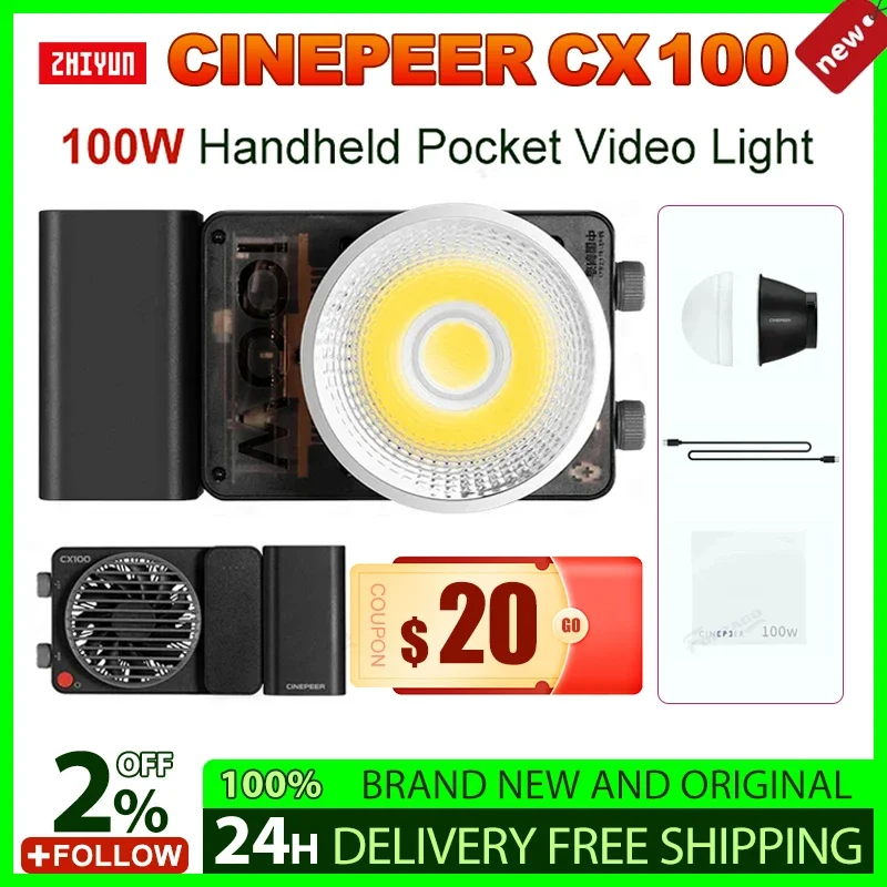 ZHIYUN CINEPEER CX100 Handheld Pocket Video Light 100W COB Light Bi Color Photo Fill Led Light Photography Lighting