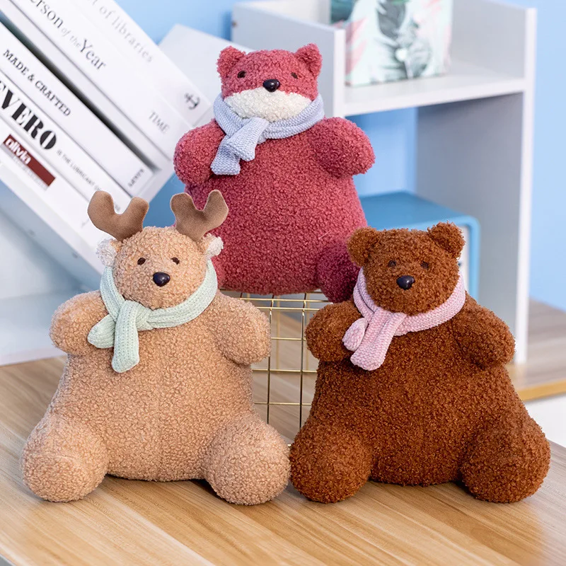 

20CM Cute Scarf Bear Elk Fox Pillow Plush Toys Dolls Hug Bear Children Birthday Gifts Pillow Teddy Bear Home Living Room Bedroom