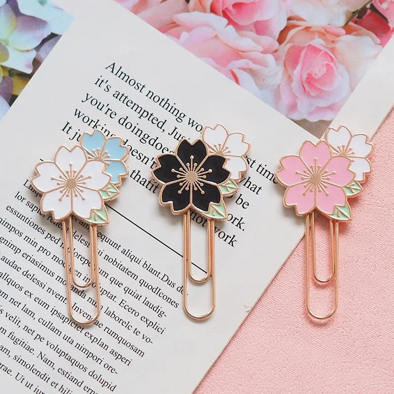 1Pc Cherry Blossom Paper Clip Creative Cute Metal Bookmark Clip Exquisite Beautiful Paper Clip Notebook Decoration Stationery
