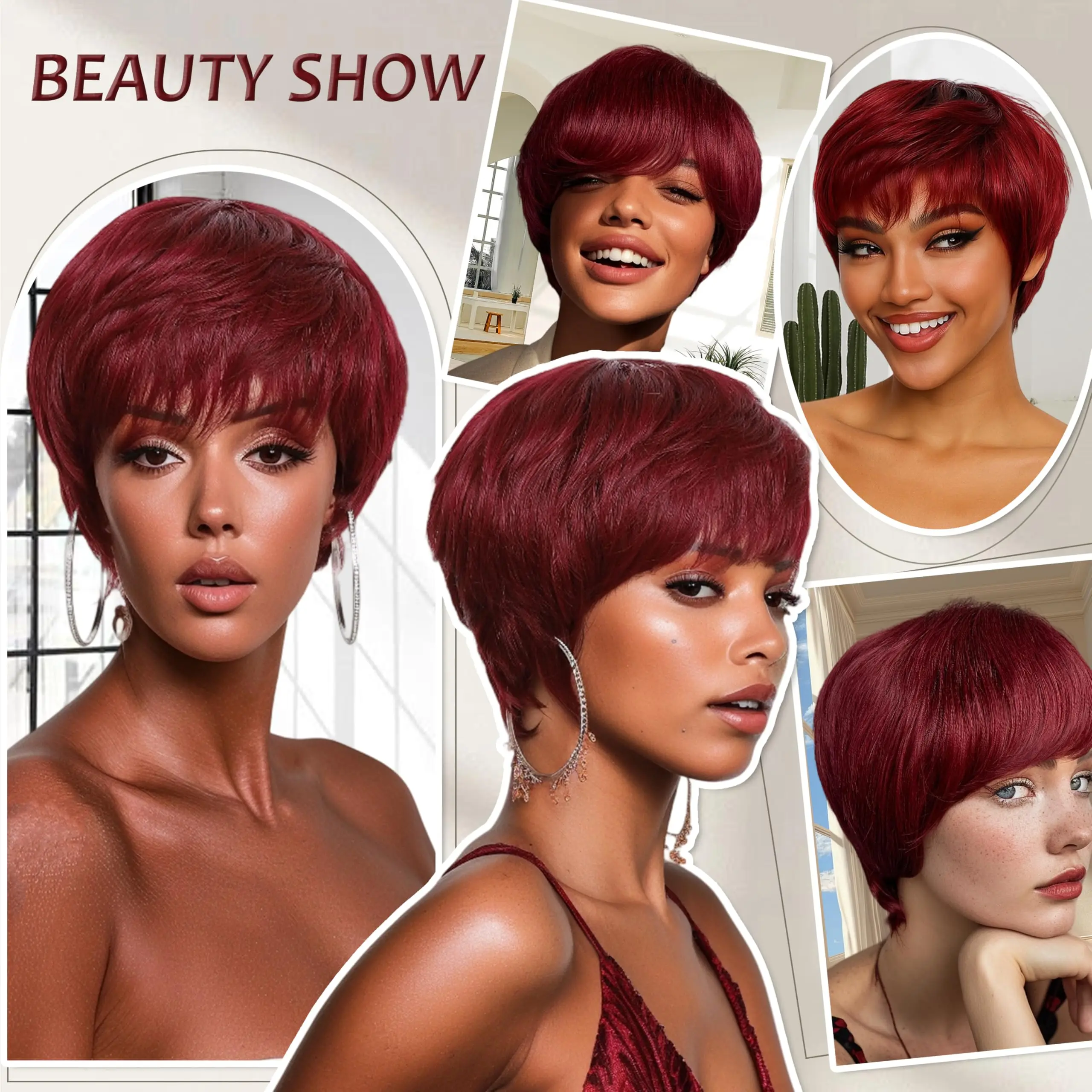 بورجوندي قصير عابث قطع شعر مستعار مع الانفجارات شعر الإنسان بوب النبيذ الأحمر مستقيم الشعر قبل قطعها آلة صنع الباروكات للنساء السود
