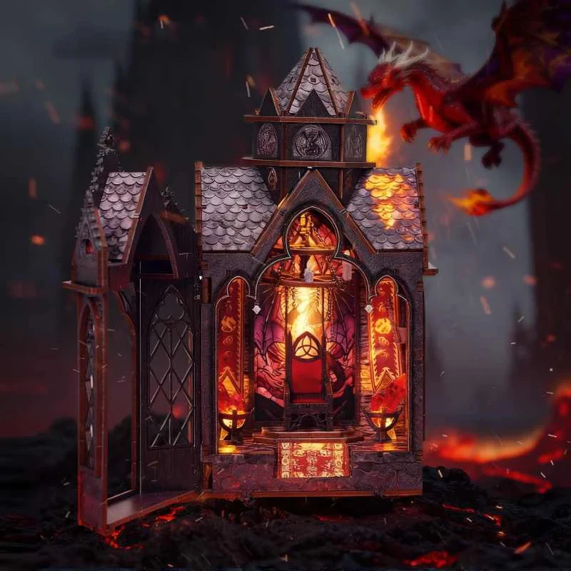 

DIY Wooden Dollhouse Dragon Castle Magic Tower Miniature Furniture Kit 3D Building Model Assemble Toy Adult Christmas Gift Casa