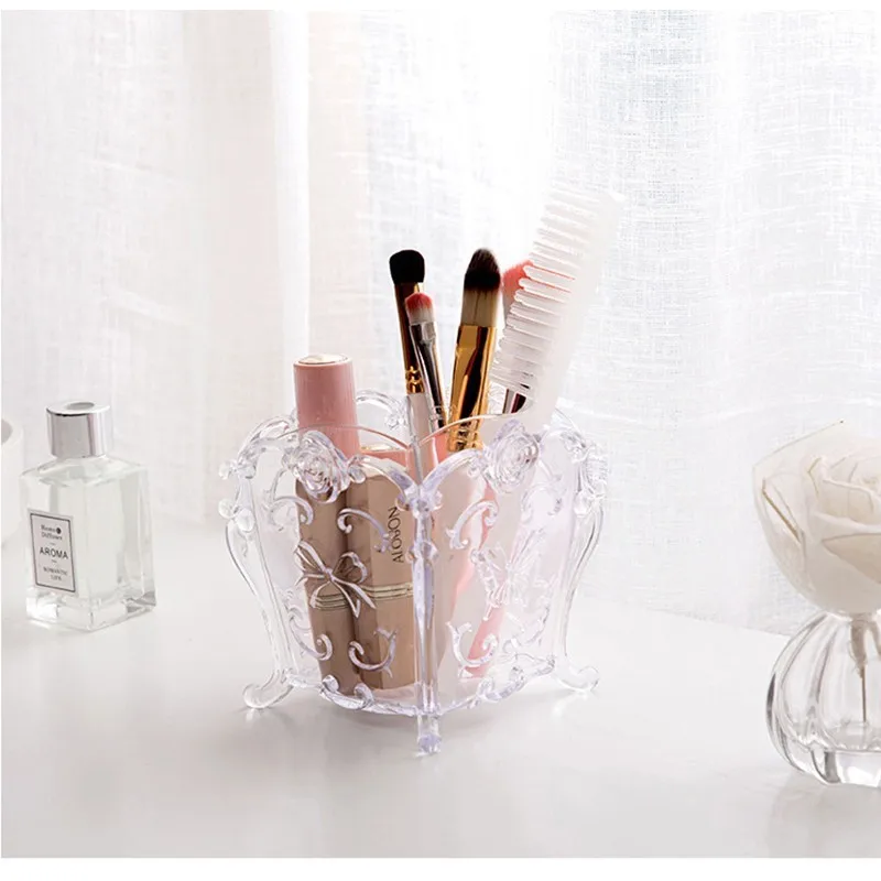 صندوق تخزين مستحضرات التجميل الرجعية الإبداعية فرشاة ماكياج سطح المكتب العناية بالبشرة منظم الحطام اليومي صندوق تخزين منضدة الزينة البلاستيكية