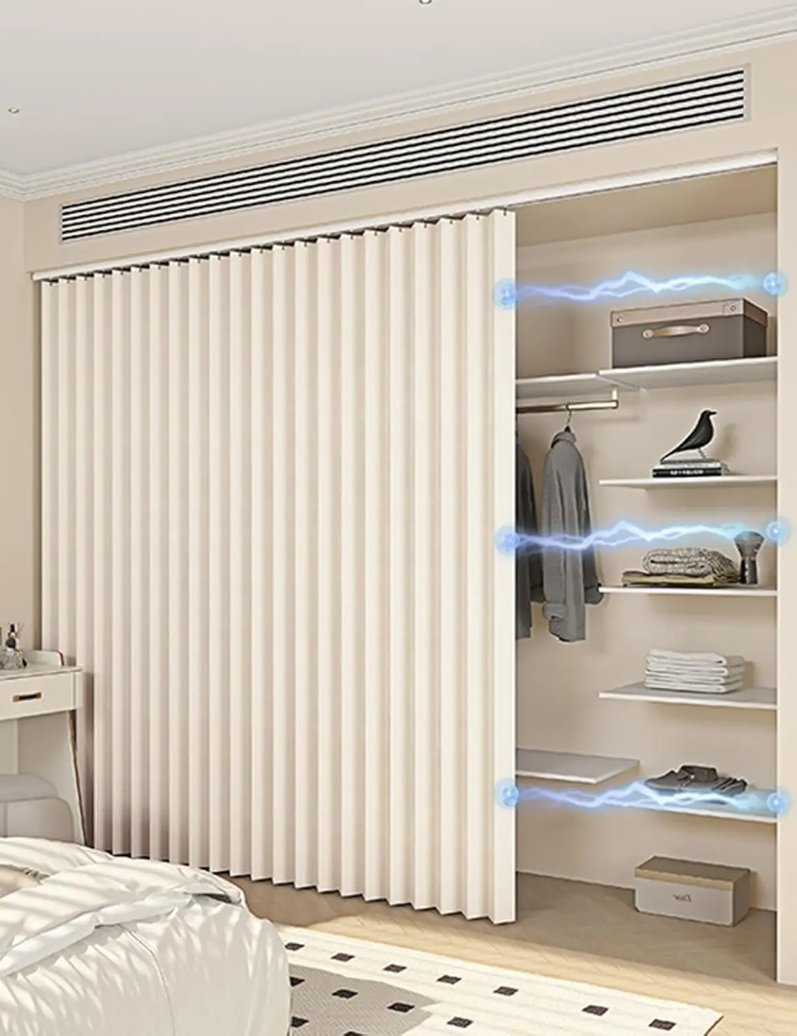 Custom Closet Door Curtains for Open Closet Magnetic Folding Cabinet Shelf Curtains for Shelves Under Sink Wardrobe Pantry