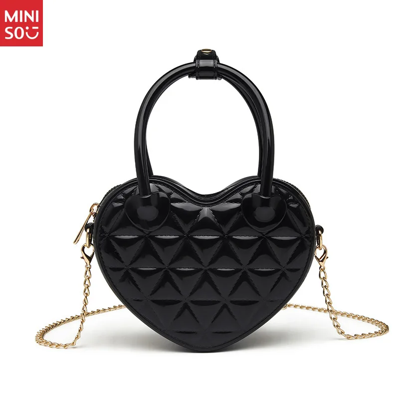 Miniso Jelly Quilted Heart Bag, Two-Way Shoulder & Hand Carry Purse