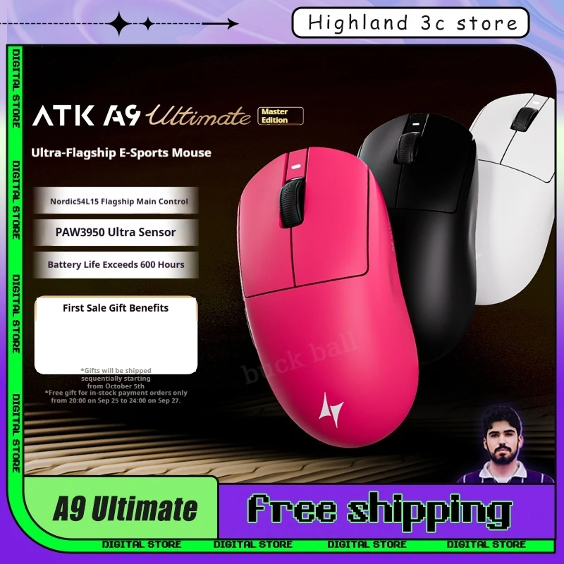 

Новая беспроводная игровая мышь Atk A9 Ultimate A9ultra Max Tri Mode Paw3950ultra Mouse 53 г Легкая новая мышь с нанопокрытием Hub3.0