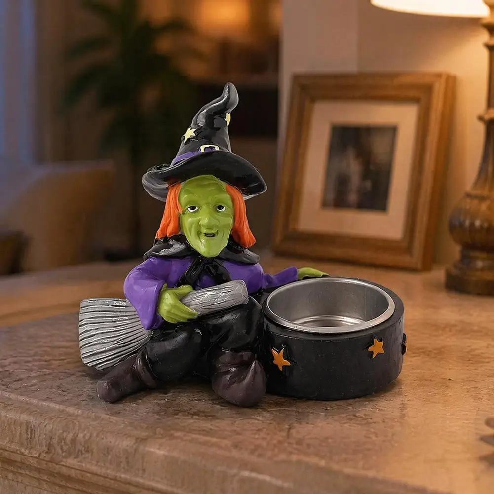 Halloween Skull Candlestick Holder Anti-scalding Metal Liner Candle Holder Halloween Witch Skull Resin Candle Holder for Haunted