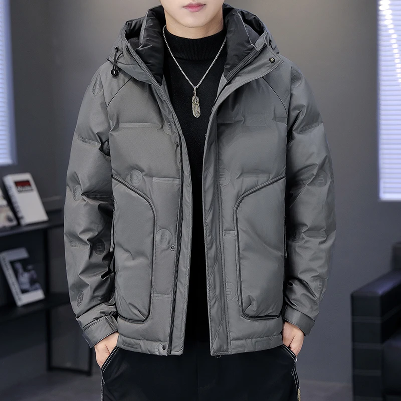 

Thiened Warm Hooded ort down Jaet 2025 Men's Winter New White Du Feather Korean Sle Versatile Du down Coat