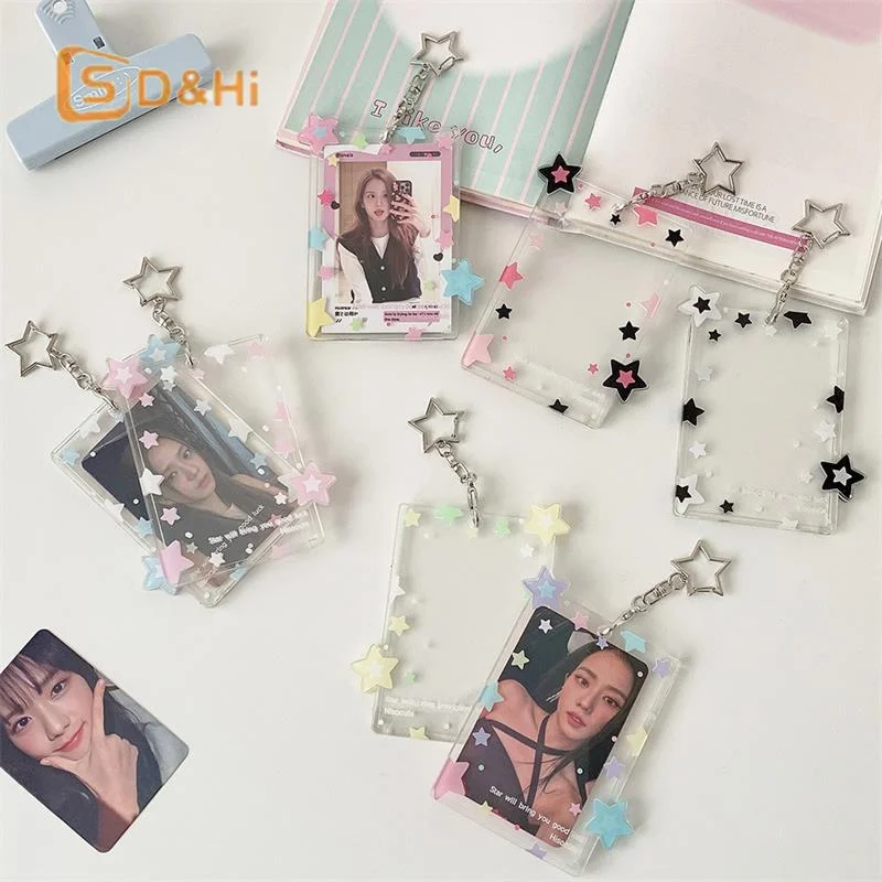 귀여운 컬러풀 스타 포토카드 홀더 3인치 카드 홀더 아이돌 사진 보관 카드 디스플레이 보호 펜던트 카드 정리함 선물
