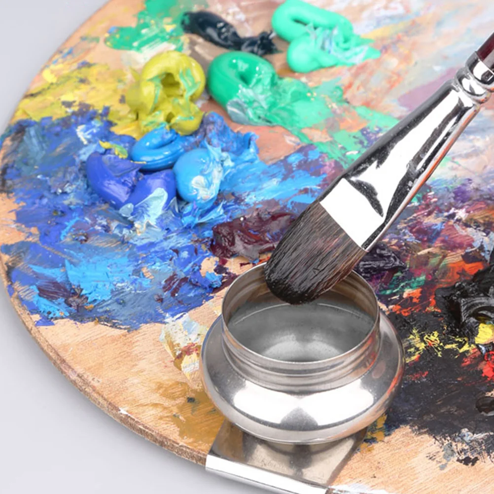 

Single Spout Oil Can Stainless Steel Paint Brush Washing Pot With Lid Portable Solvent Container For Art Class School Home