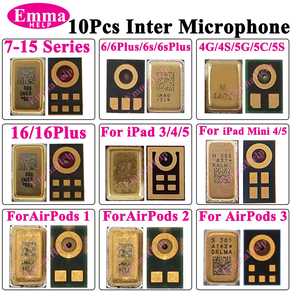 10Pcs Speak Microphone Inner for iPhone 11 12 13 14 15 Pro Max X XS XR 7 8 Plus for ipad 3 4 5 Chip Fix Parts On Flex Cable