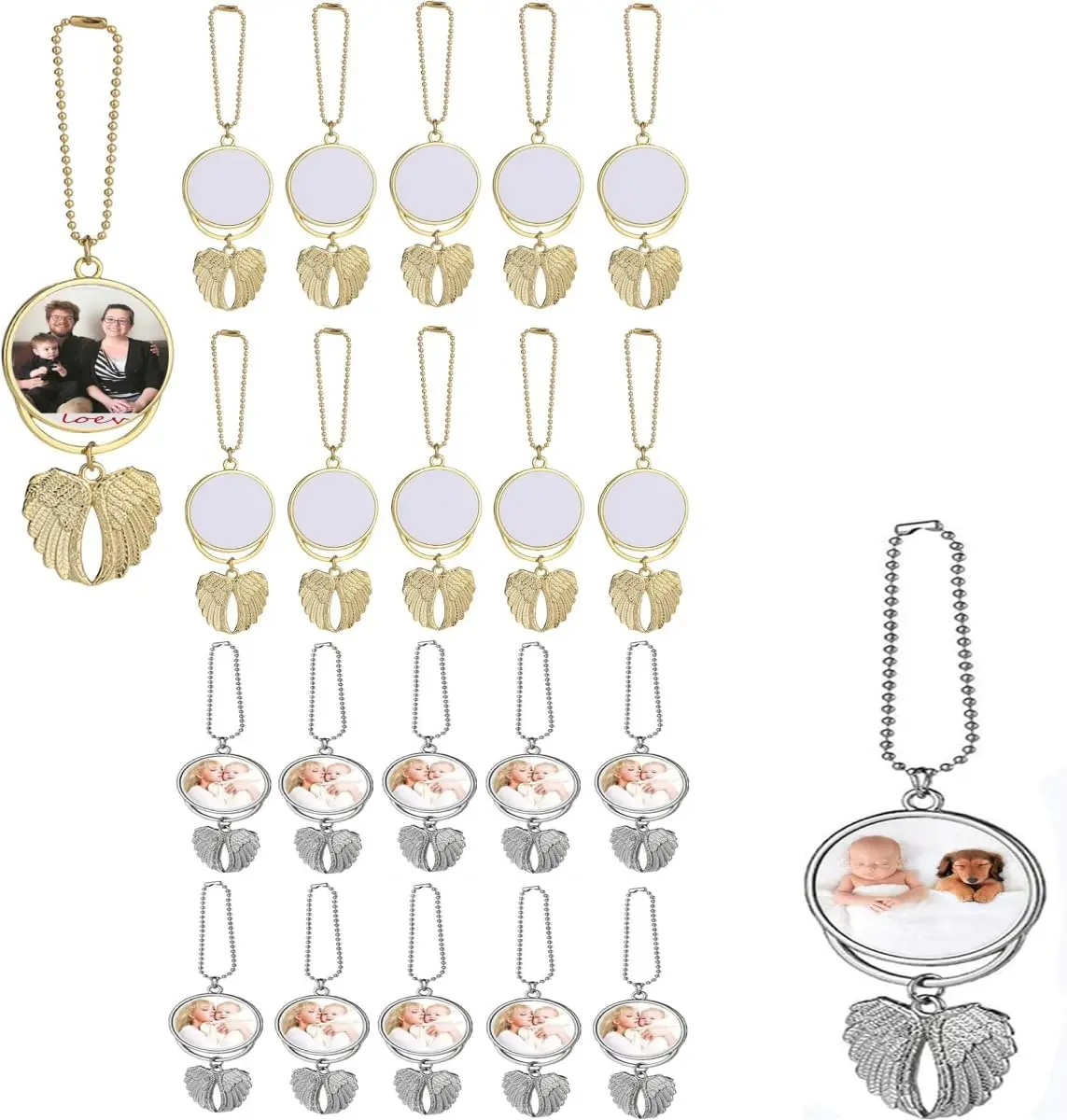 20pcs Sublimation Blanks Hanging Ornament Pendant Car Rearview Mirror Pendant with Sublimation Blank Angel Wing Ornament Pendant
