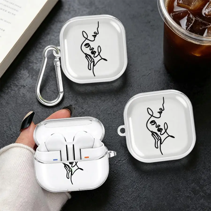 Clear Earphone Cases Cover With Hook Case For Samsung Galaxy Buds 2Pro 4 Pro 3Pro 3 FE 4Pro 2 Live Line Sketch Couple