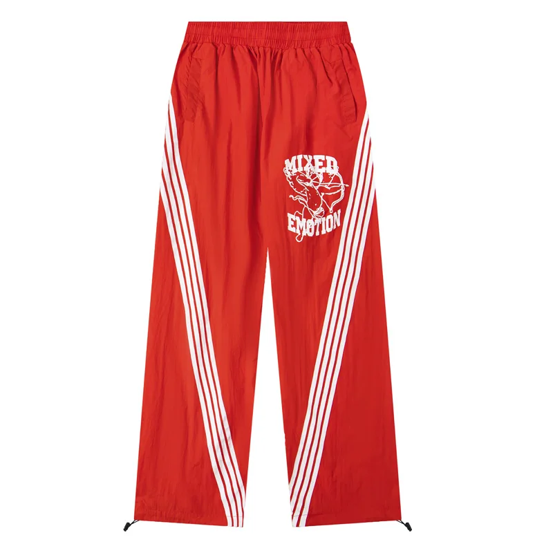 

Men Women Daily Red MIXED EMOTION Trousers White Color-blocked Stripes Print Comfort Elastic Waist Mixed Emotion Sports Pants