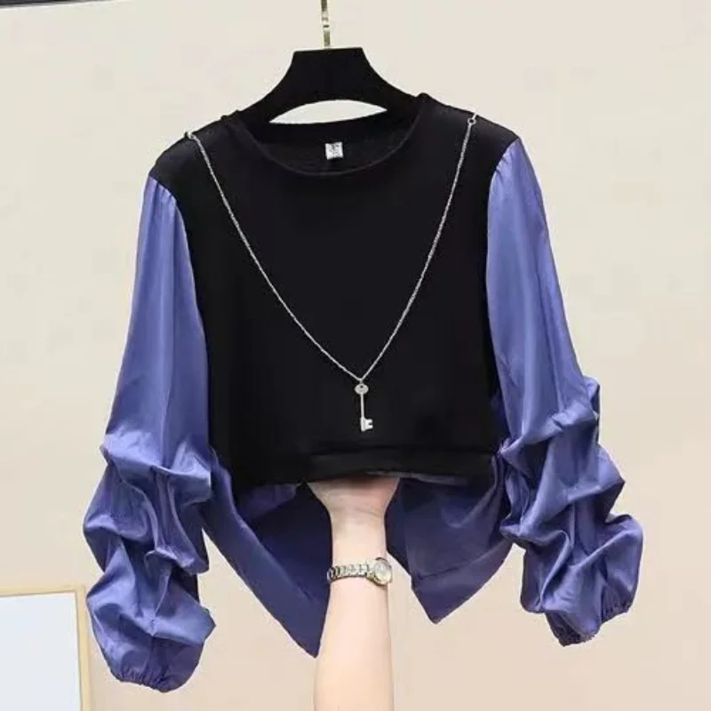 Women's Clothing Autumn and Winter New Fashion Folds Round Neck Long Sleeve Simplicity Solid Color Versatile Commuting Pullover