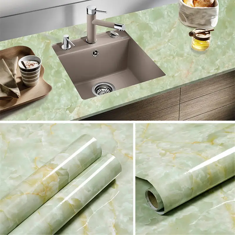 Kitchen DIY Self-Adhesive Waterproof Oil-proof PVC Wall Stickers Cabinets Countertop Wallpaper Bathroom Desktop Renovation Films