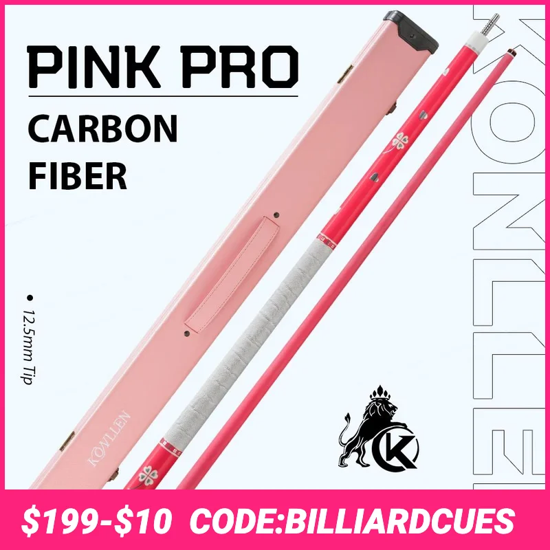 

KONLLEN Pink Carbon Fiber Billiard Cue for Women KL-Pink-Pro 58" Girlish Lucky Low Deflection Pool Cue Sticks with 12.5mm Tip