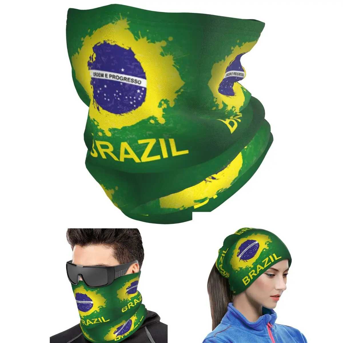 Brazil Flag Bandana Neck Gaiter Printed Mask Scarf Cycling Face Mask Unisex Adult Washable