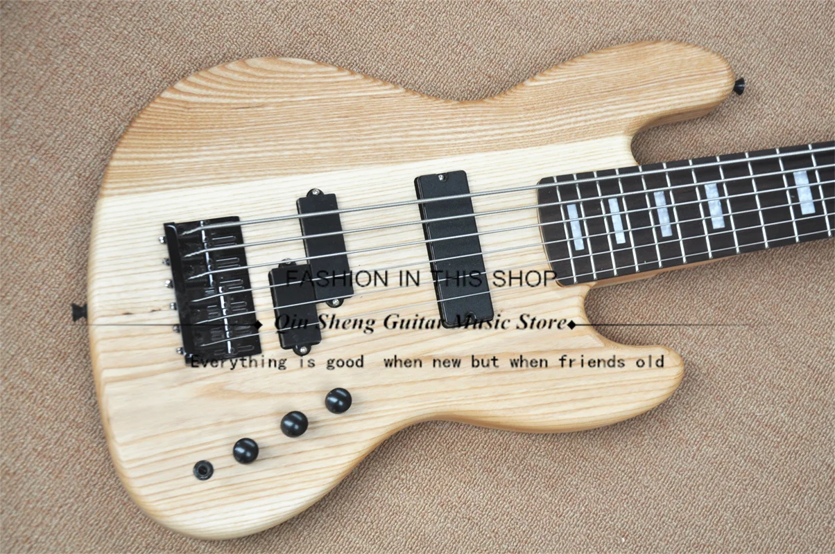 6 String E-gitarre Bass, ASCHE Holz Körper, Palisander griffbrett, Schwarz Brücke, Jazz Bass