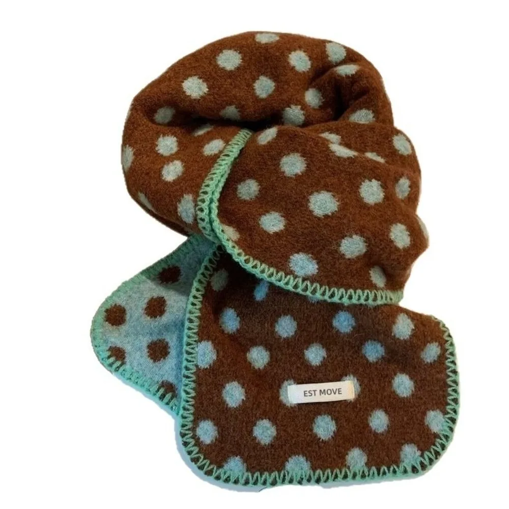 Fashion Color-Block Polka Dot Scarf Lightweight Korean Style Wool Scarf Windproof Double-Sided Winter Shawl Men