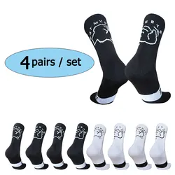 New byebye patterned cycling socks for breathability and sweat absorption, professional road cycling socks 4 pairs