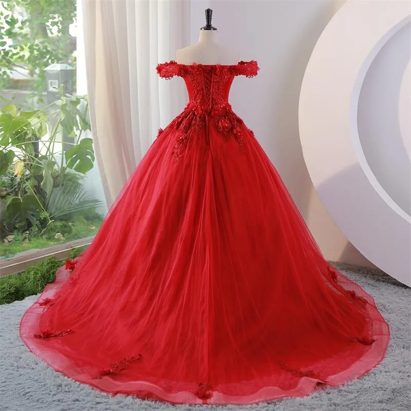 Ashley Gloria 2023 Vestidos Off Shoulder Quinceanera Dresses Sweet Flower Party Dress Luxury Lace Ball Gown Formal Prom Dress