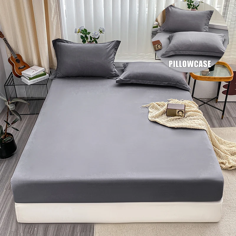 Luxury Solid Color Brushed Bedding Sheet Set,Includes 1 Fitted Sheet and 2 Pillowcases,Ultra-Soft Sateen Weave