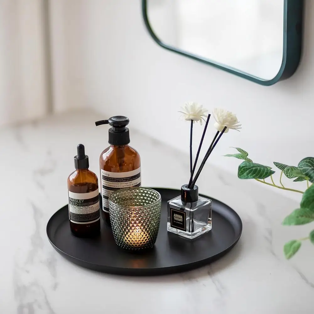 Round Tray - 11 inches Black Metal Candle Tray or Table Centerpiece Pillar Candle Holder or Home Decorative Modern Candle Tray o