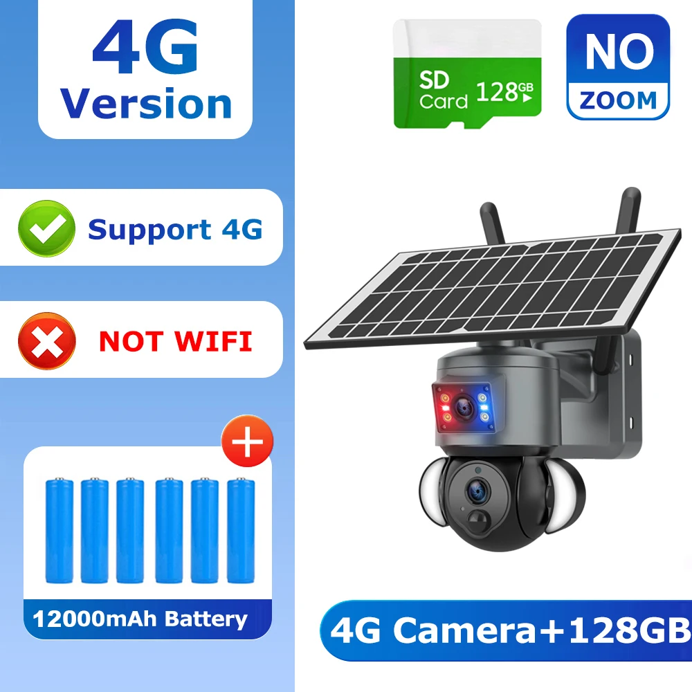 SHIWOJIA 4K 8MP Solar Camera 4G SIM/WIFI Beveiliging Outdoor Dual Lens Opname Humanoïde Tracking Kleur Nachtzicht PTZ Cam