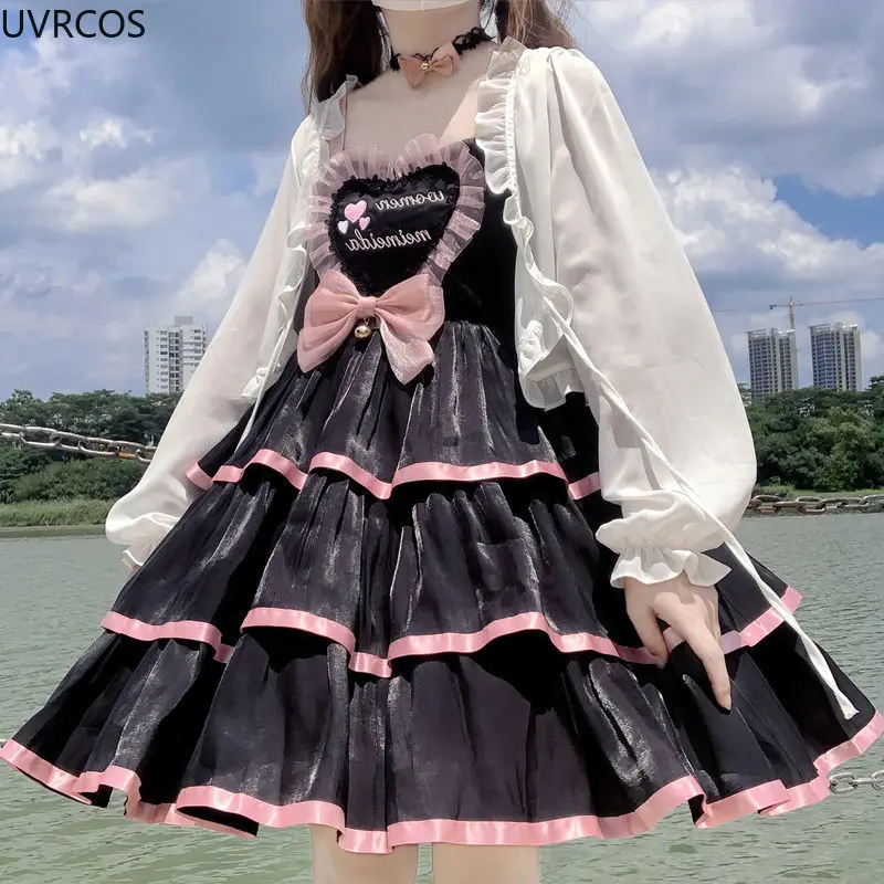 ญี่ปุ่น Victorian Retro Lolita Jsk หวานโบว์ลูกไม้ Patchwork สามขั้นตอน-Loli ชุดเจ้าหญิงสาว Kawaii Party vestidos