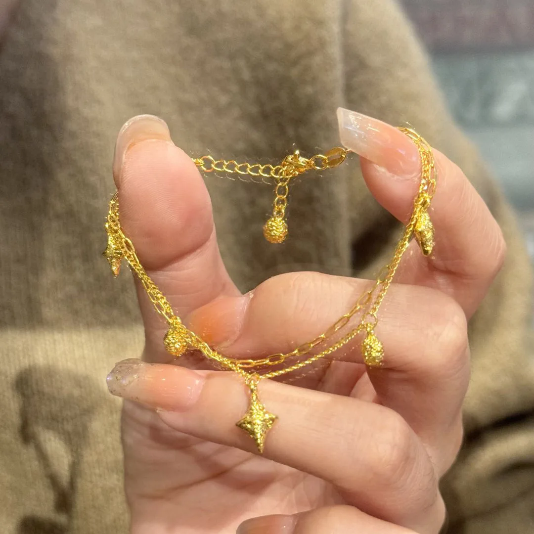 Fashion and Luxurious Four Star Bracelet for Women Exquisite Design Double Chains Bracelets Stacked Style Party Jewelry Gift
