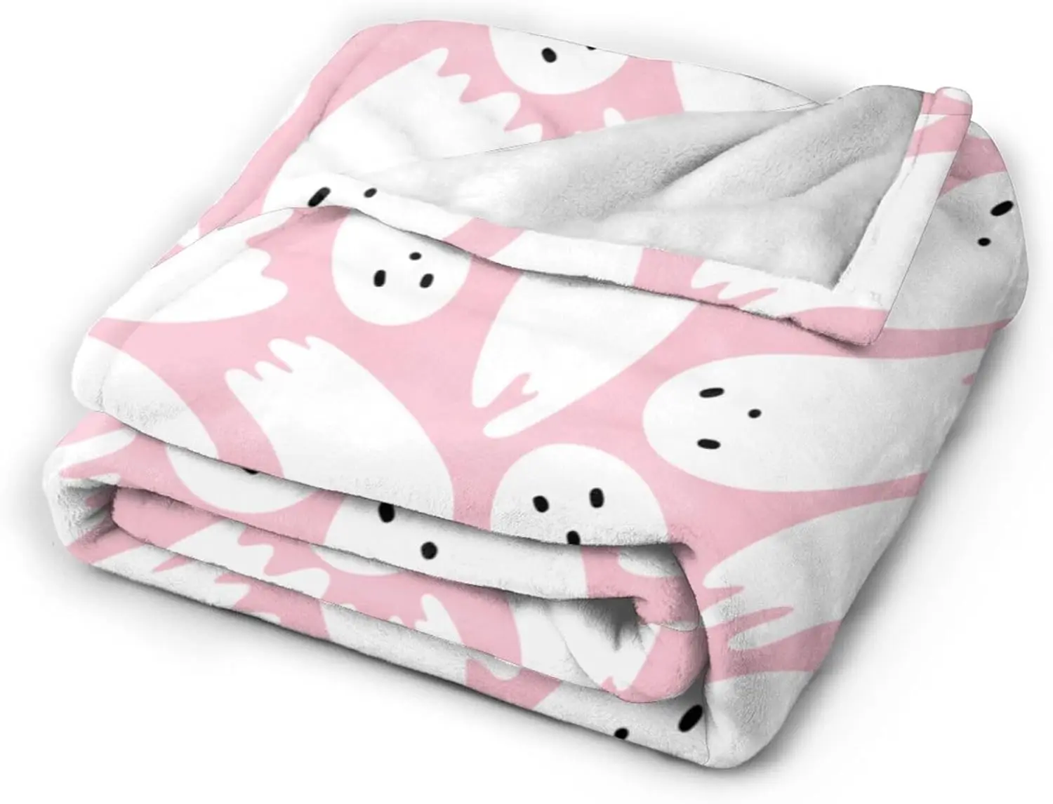 Pink Ghost Blanket for Girls Women Kids Flannel Plush Cute Throw Blanket Soft Cozy Throw Blankets for Couch Bed Sofa Halloween Living Room Decor Blankets Gifts for All Season 50x60 Inch