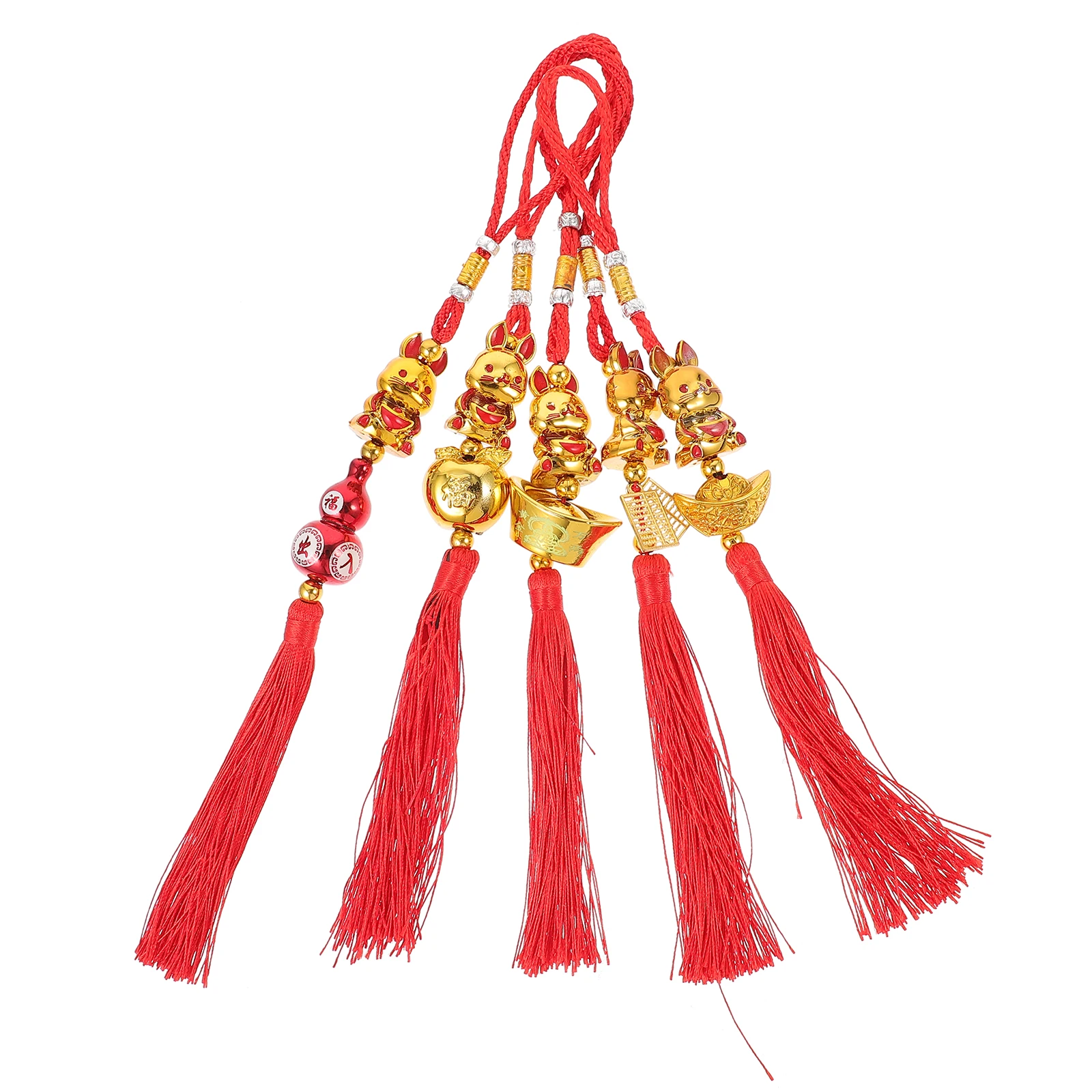 

5pcs Gourd Tassel Hanging Decor Chinese New Year Pendant Rabbit Theme Festival Decoration Door Car Ornament Bright Wall