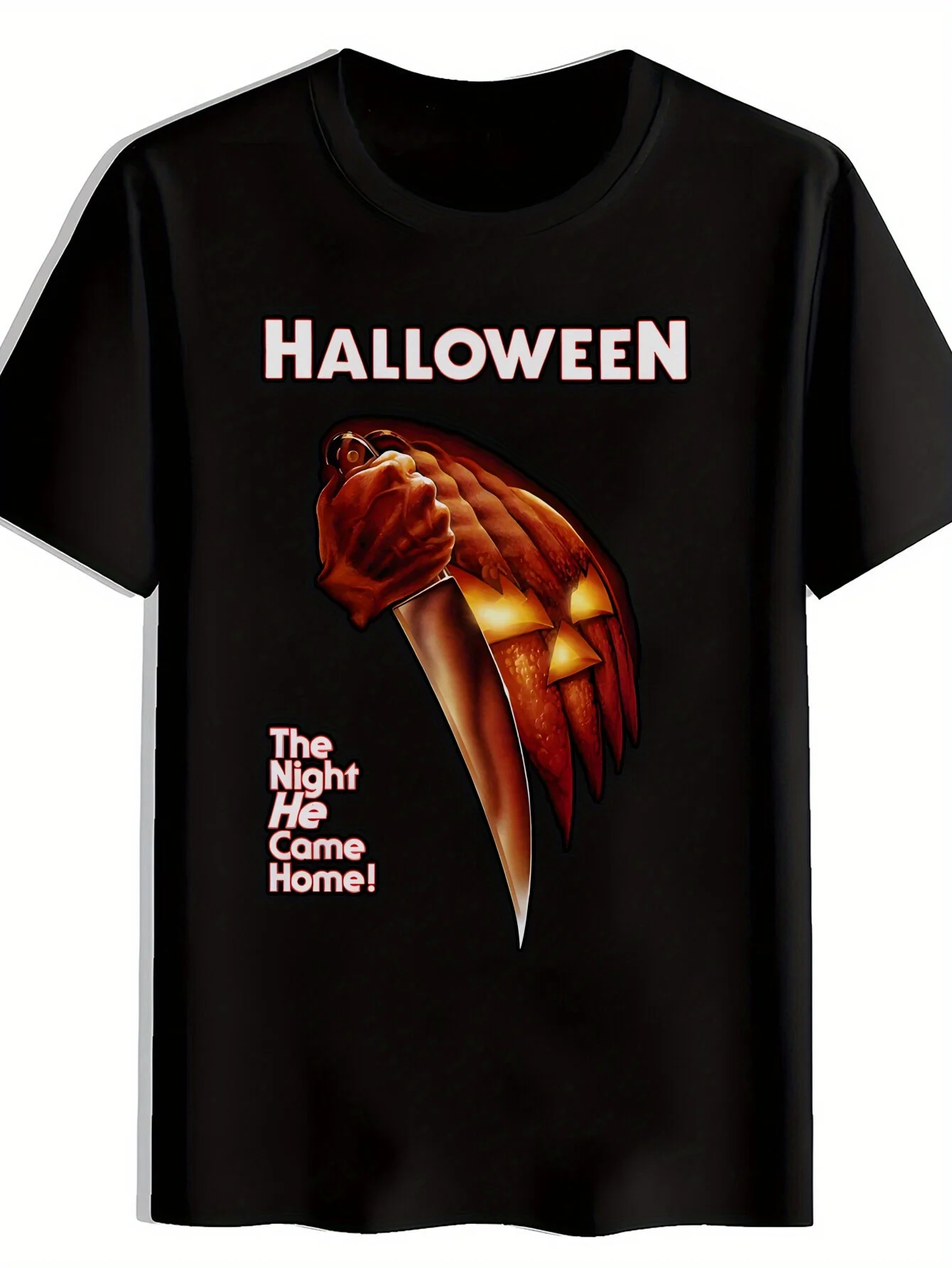 Men's Michael Myers Halloween Shirt - Slasher Film Merch with Iconic Mask Print Black Horror Movie T-Shirt for Costume Party