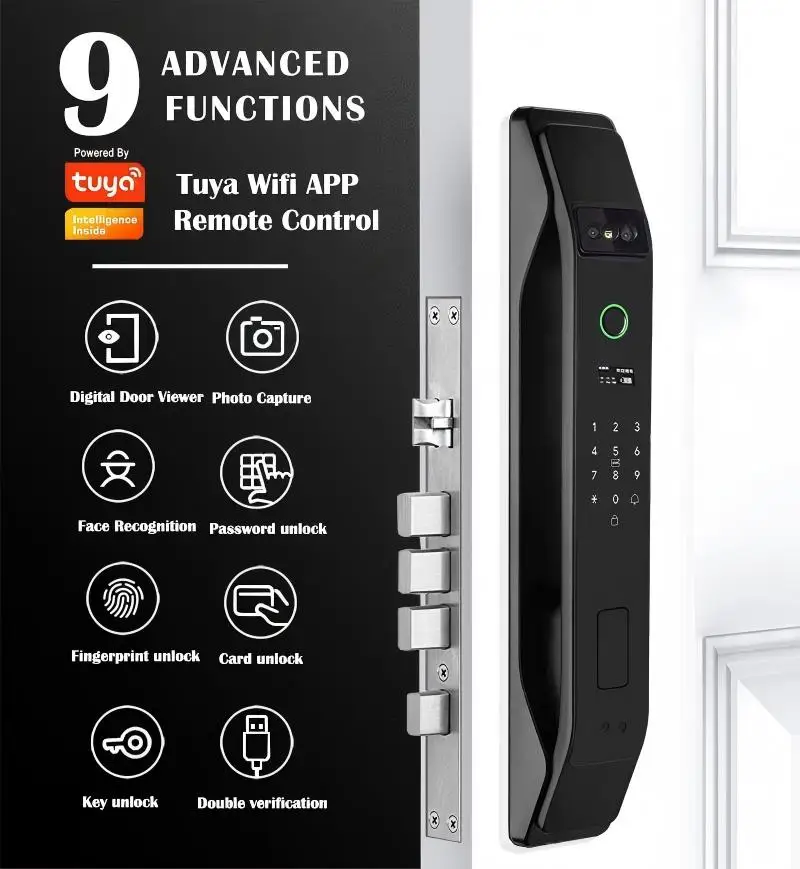 Palm Facial recognition Tuya Wifi APP Active Video Intercom Remote Unlock Smart Digital Lock with Fingerprint code Key Card