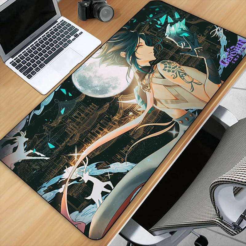 Game Genshin Impact Art HD Printing XXL Alas Mouse Aksesori Gamer Bantalan Meja Besar Laris Keyboard Ujung Kunci Komputer Alas Antiselip