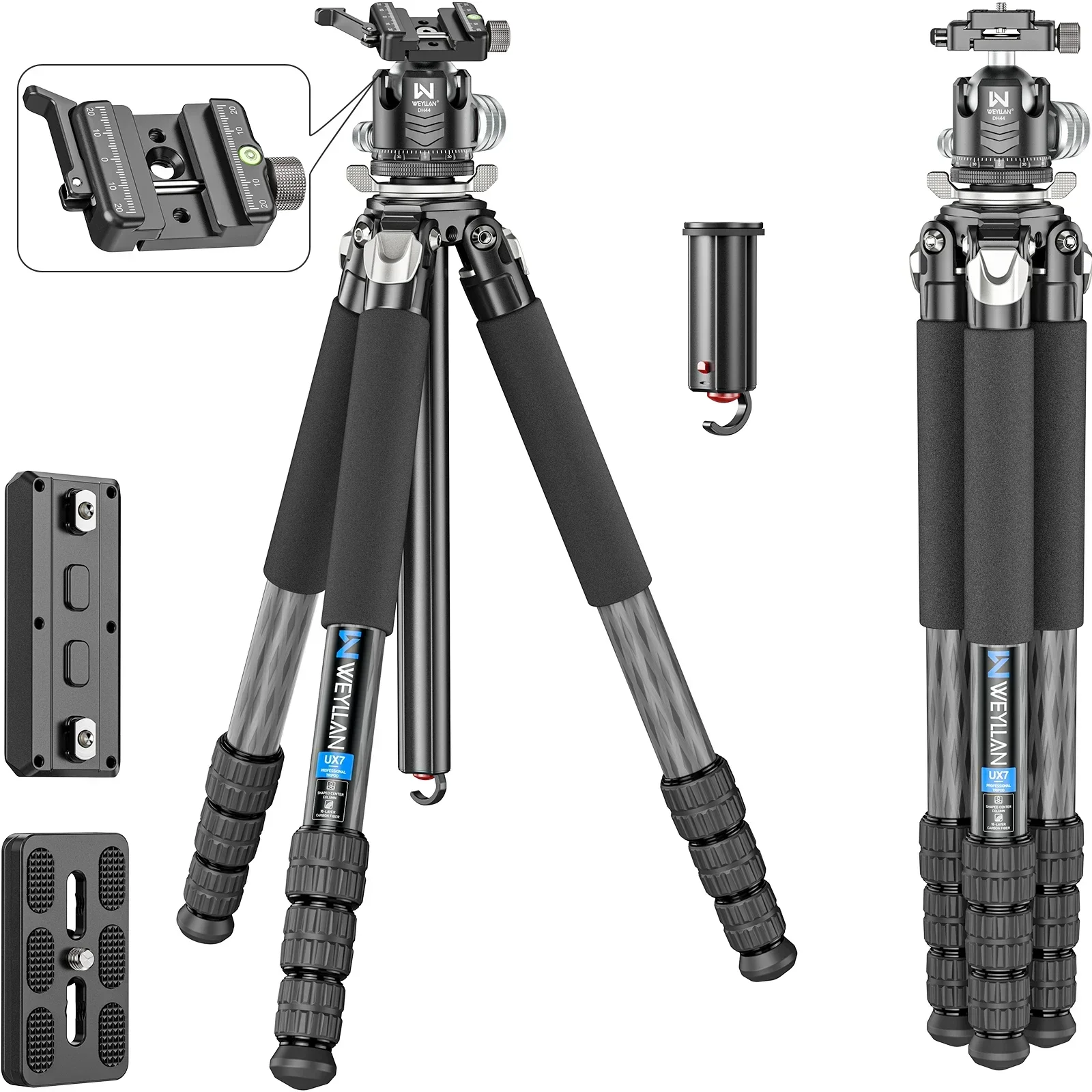 

WEYLLAN UX7 Carbon Fiber Tripod Lightweight Travel Tripod Professional Dslr Camera Tripod With M-LOK and Picatinny Max Load 25kg